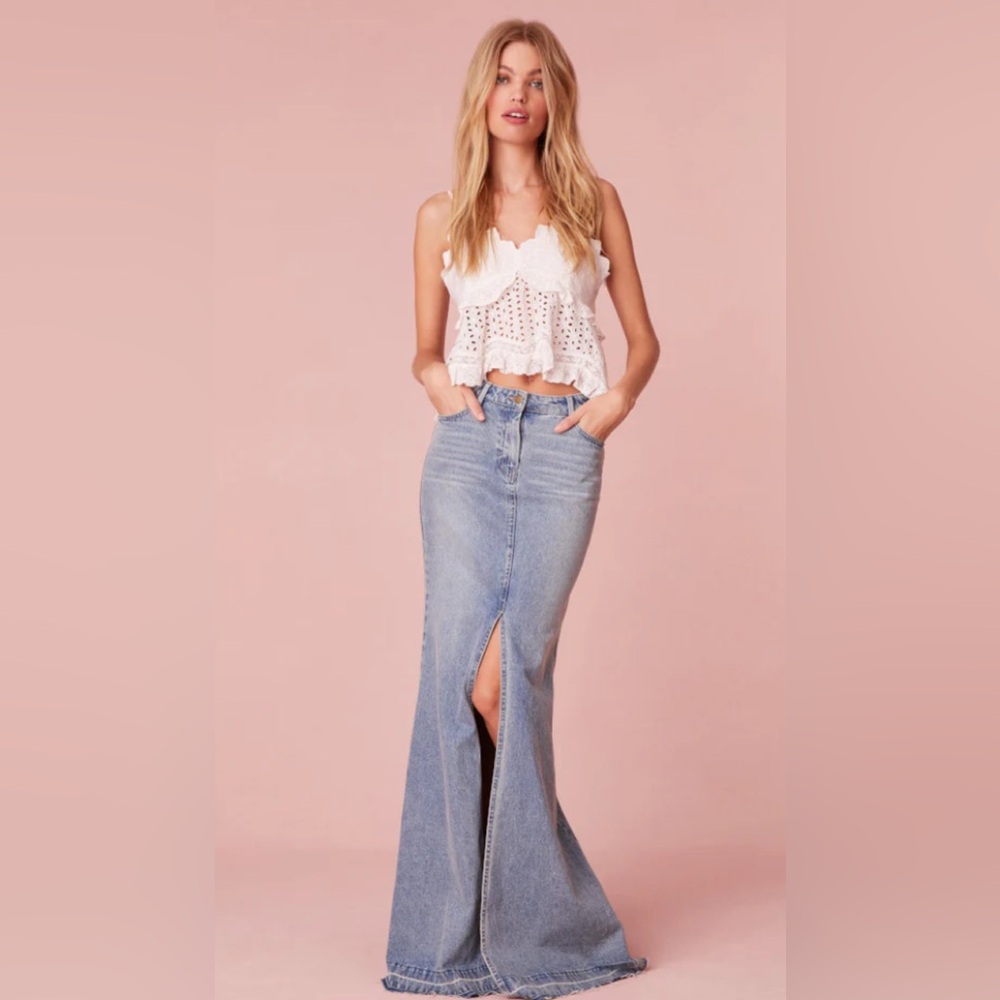 LoveShackFancy Risia Denim Maxi Skirt